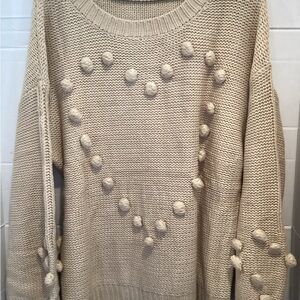 Ladies cowl neck Cream Pom Pom pullover Sweater size x large